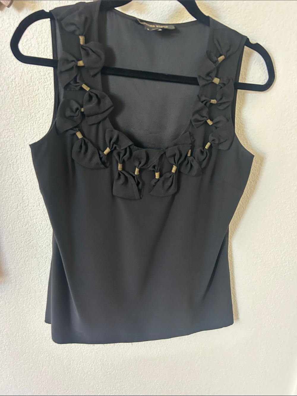 Cynthia Steffe Black silk Sleeveless Bow-Trim Camisole